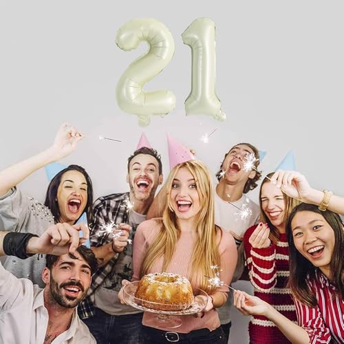 TONIFUL 16 Inch Cream White Number Balloons, 0-9 Foil Digit Set for Party