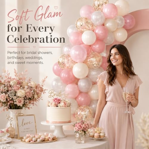 50PCS Double Stuffed Blush-Pink and Cream Latex Balloons, 12 Inch