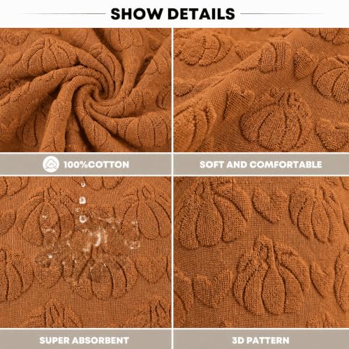 Artoid Mode 3D Heart Pumpkin Jacquard Hand Towel, 100% Cotton, Caramel, 13.7" x 29.5"