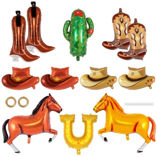 12-Piece Western Cowboy Foil Balloon Kit for Rodeo Birthday Party Decor