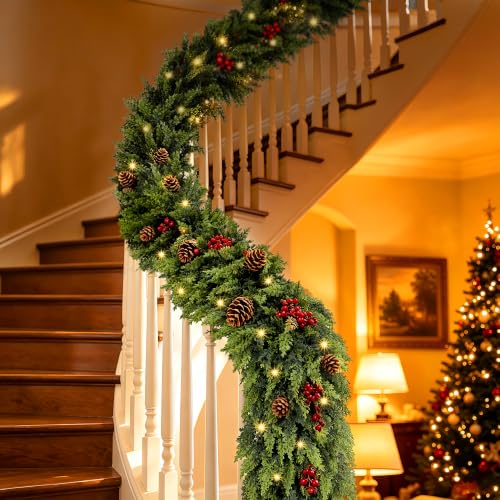 9FT Christmas Cedar Garland Real Touch Artificial Greenery 2 Pack