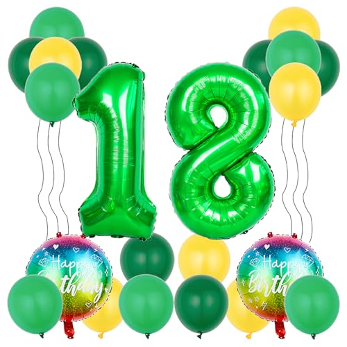 20th Birthday Balloons Set - 22 Pcs Green & Gold Decorations