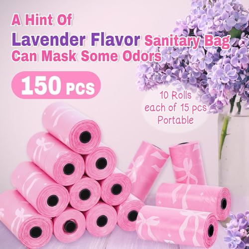 150 Lavender Scented Pink Bow Sanitary Napkin Disposal Bags