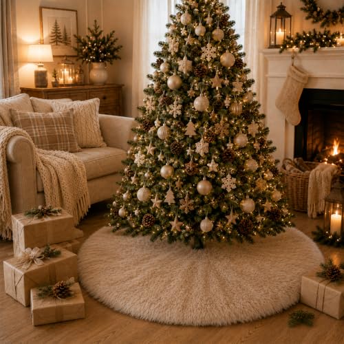 Brown Plush Christmas Tree Skirt - 30 Inch Faux Fur Holiday Decor