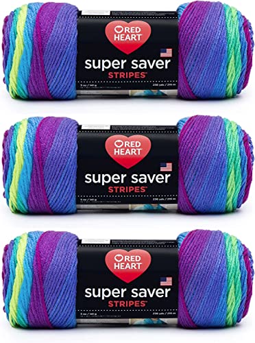 Red Heart Super Saver Yarn, Worsted Weight Size 4, Parrot Stripe (3-Pack)
