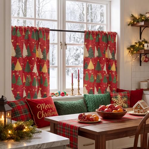 NICETOWN Red Christmas Cafe Curtains 29x36 Inches - 2 Panels, Rod Pocket