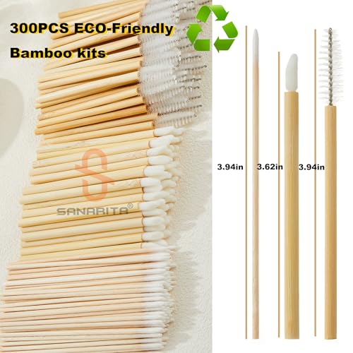 SANARITA 300PCS Bamboo Eyelash Extension Kit - Disposable Spoolies & Micro Brushes