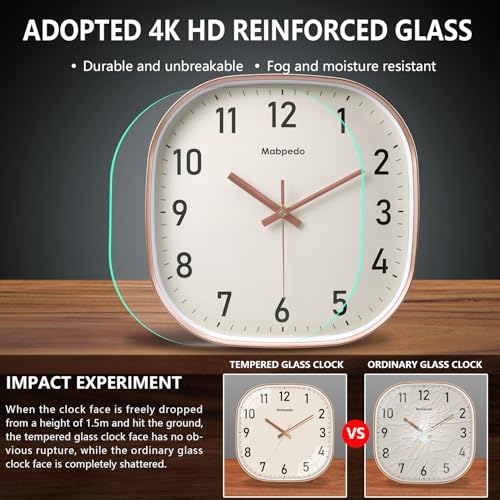Mabpedo 8 Inch Rose Gold Square Silent Wall Clock - Battery Operated