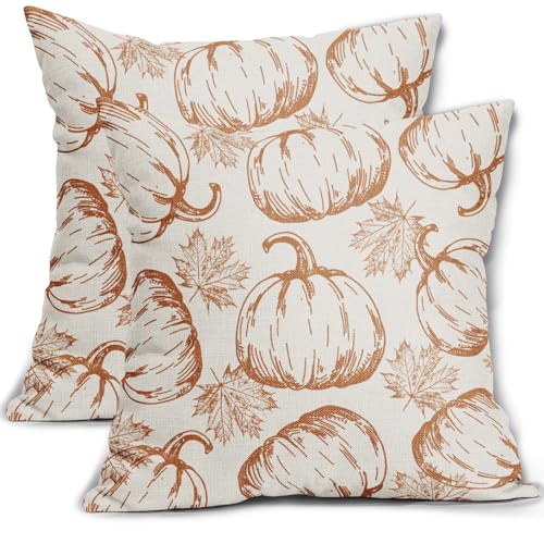 18x18 Inch Set of 2 Burnt Orange Pumpkin Print Pillow Covers