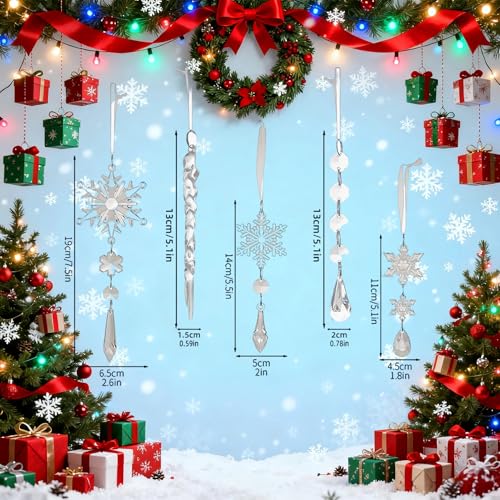Acrylic Christmas Ornaments Set of 10 - Snowflake & Icicle Decor