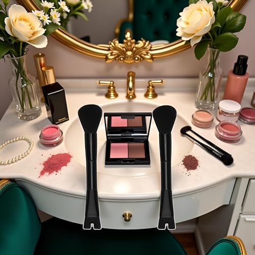 Zhuluck 2-in-1 U-Shaped Nose Contour Makeup Brush, Dual Ended Sculpting Brush, Black, 2 Pack