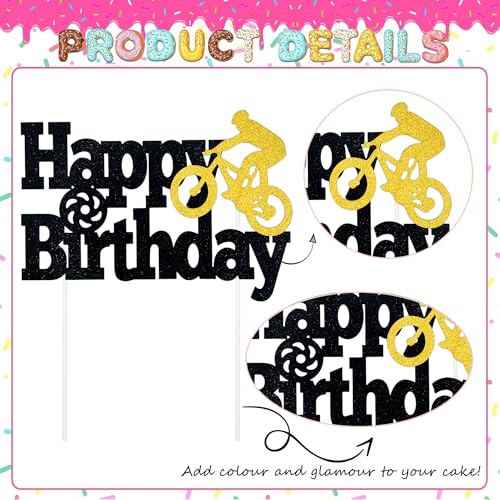 Bicycle Happy Birthday Cake Topper - Glittery Decor for Parties
