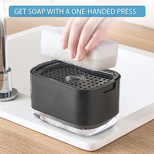 RUFCRIL 10oz Dish Soap Dispenser and Sponge Holder – Black Sink Organizer