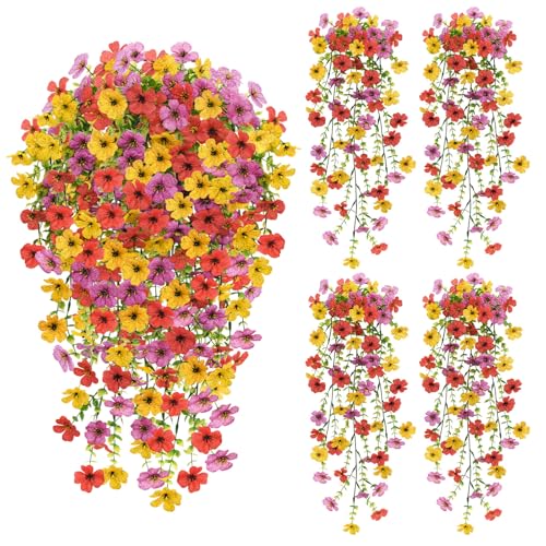 Artificial Flowers for Outdoors UV Resistant Hanging Flowers - Mix Color, 4 Pack