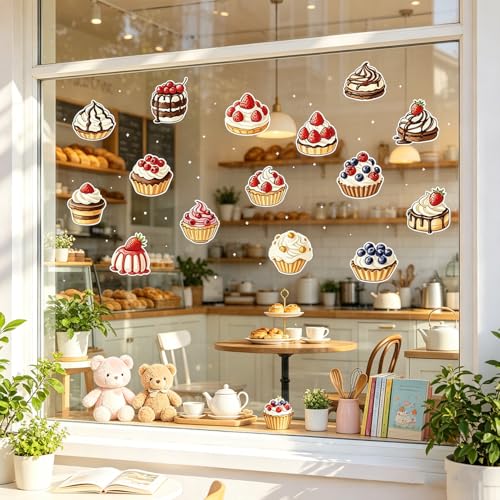 Cupcake Window Clings 18Pcs Static PVC Dessert Decals Reusable