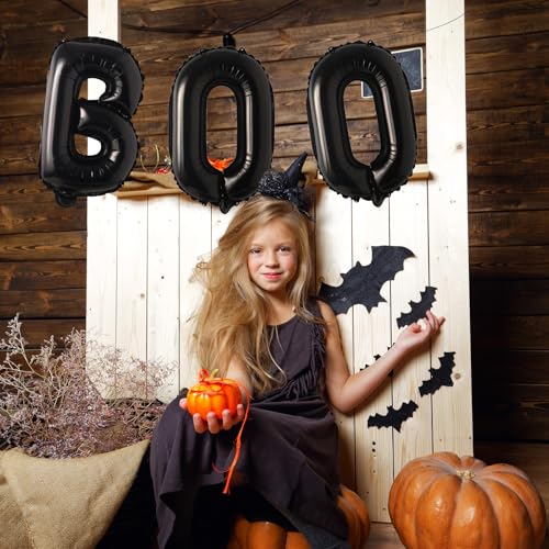 16-Inch Black 'BOO' Mylar Balloons for Halloween Decor