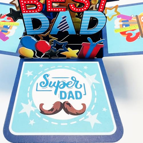 Best Dad 3D Pop-Up Card for Father's Day with Envelope