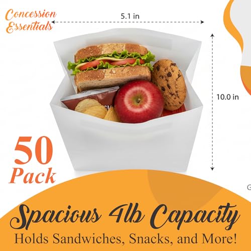 White Paper Lunch Bags - 4lb Capacity, 50 Count for Cookies & Snacks