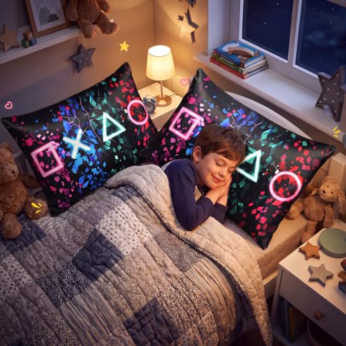 Gamer Satin Pillowcases Set - 2 Pack, 30x20 Inch Game Button Design