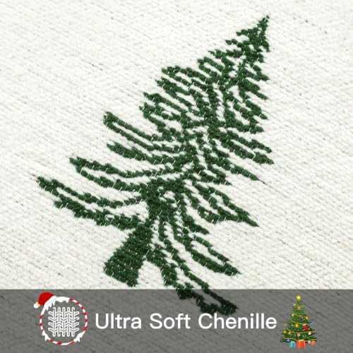 Beige & Green Chenille Christmas Pillow Covers 18x18 Inch Set of 2 - Festive Holiday Decor