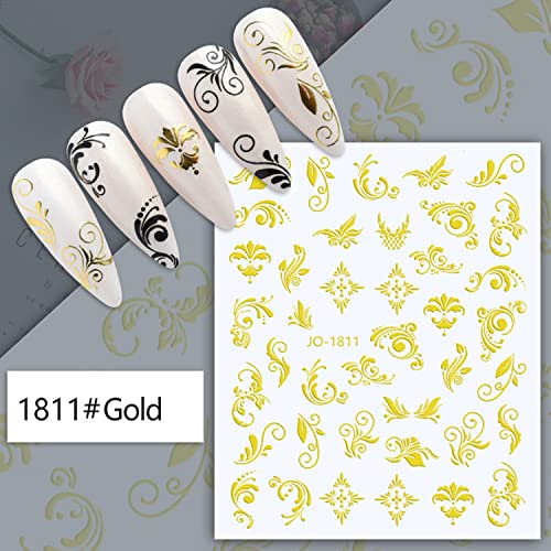 Vezocim Gold Leaf Nail Art Stickers - 6 Sheets 3D Holographic Vine Decals