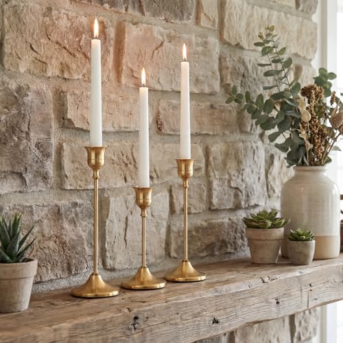 Set of 6 Gold Brass Candle Holders - Elegant Taper Holders