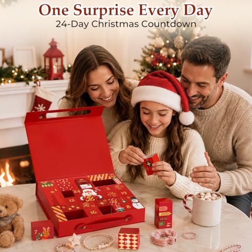 Red 24-Day Christmas Advent Calendar with Fillable Gift Boxes - DIY Holiday Countdown