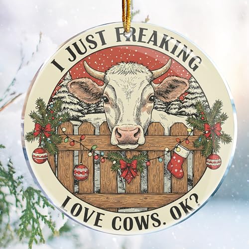 Funny Cow Christmas Ornament 3.6 in Acrylic Farmer Gift