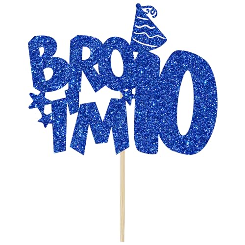 Bro I'm 10 Cake Topper | 10th Birthday Party Decoration | Blue Glitter