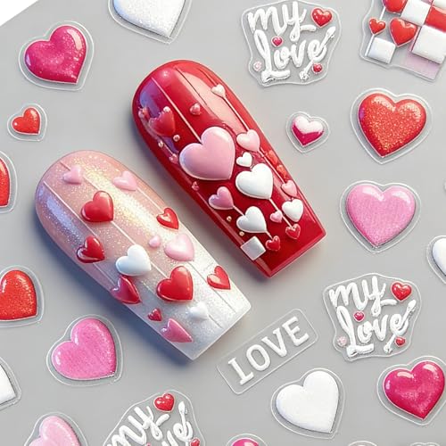 Valentine's Day 5D Nail Stickers - Red & Pink Heart Nail Decals