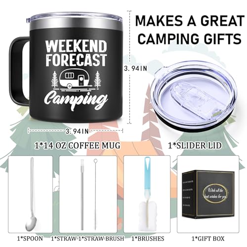 4-Pack Camping Coffee Mugs - 14oz Stainless Steel Insulated Cups with Carabiner - Happy Campers Gift Set for Outdoors, Picnic, Birthday, Christmas - Variation 2-4Pcs