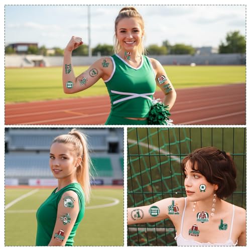 Gameza Green Team Spirit Temporary Tattoos - 156 Pcs Glitter Football Party Favors