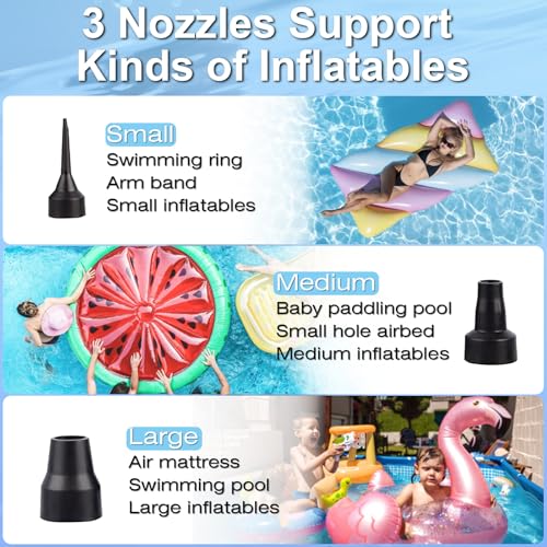 3T6B Battery Powered Electric Air Pump for Inflatables with 3 Nozzles