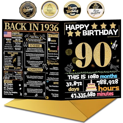 90th Birthday Card with Envelope - Perfect Gift for Grandpa & Grandma