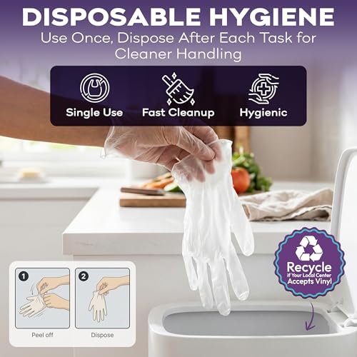 ProHeal Large Clear Vinyl Disposable Gloves - Powder & Latex-Free Kitchen Gloves (100 Count)