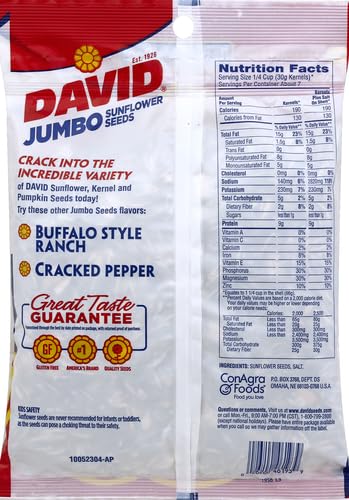 David Jumbo Sunflower Seeds 16 oz. Pack of 2 - Original Flavor Salted Roasted Snack