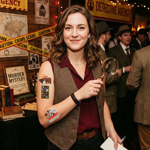 Detective Temporary Tattoos - 8 Sheets Mystery Party Favors