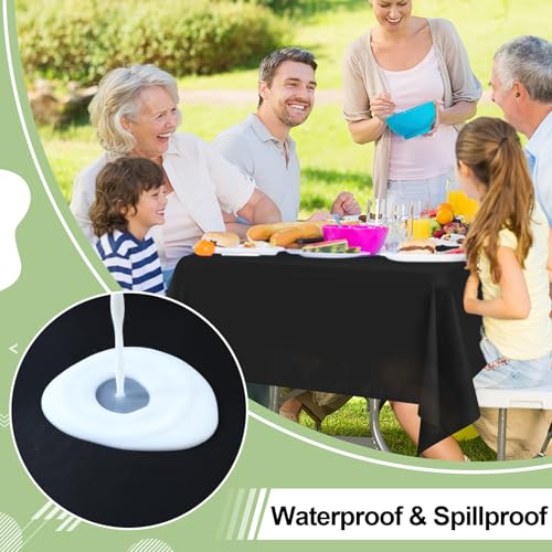 Misaya Disposable Black Tablecloths, 54" x 108", 6-Pack Waterproof PEVA