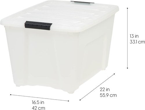 IRIS USA 54 QT Plastic Storage Box - BPA-Free, Durable Nestable Containers with Lids - 4 Pack, Pearl
