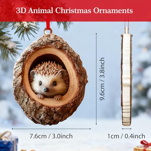 Forest Animal Christmas Ornaments Hedgehog Resin Hanging Decor - Funny Holiday Tree Decor