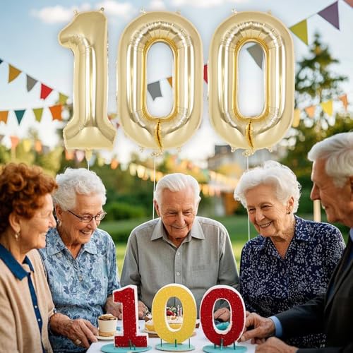 40 Inch Champagne Gold Number 100 Balloons - Giant Foil Mylar Party Decor