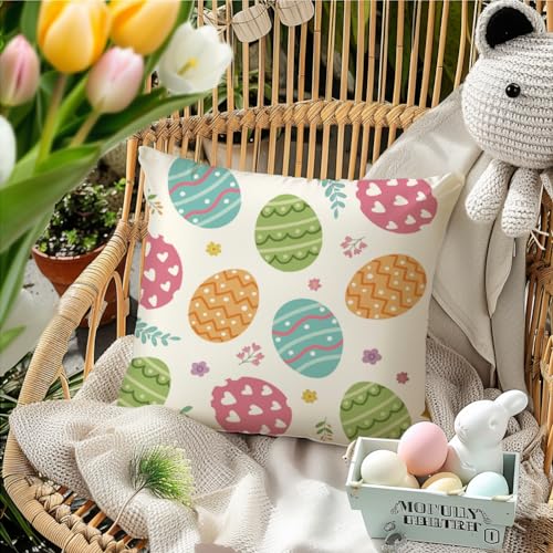 RABUSOFA Easter Pillow Covers 18x18 Inch Set of 2 - Colorful Eggs