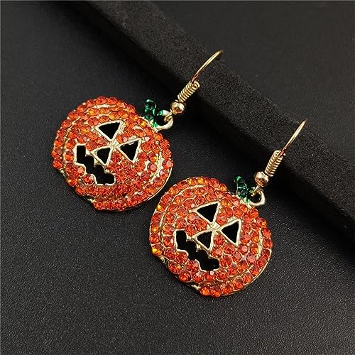 Halloween Pumpkin Earrings - Red Crystal Drop Jewelry - Costume Accessory