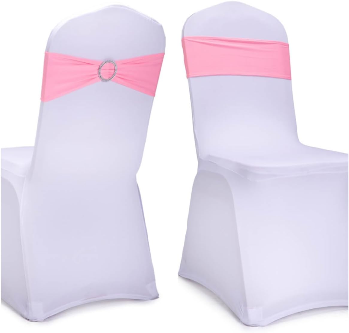 Skiennix Pink Chair Sashes - 30 Pack Stretch Spandex with Elastic Bow & Buckle for Weddings & Events