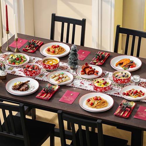 Santa Claus Christmas Dinnerware Set - 12 Pieces Porcelain Plates & Bowls for 4