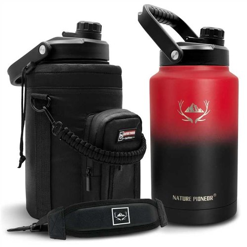 NATURE PIONEOR 1 Gallon Insulated Water Bottle - Double Vacuum Stainless Steel 128 oz Water Bottle with Holder/Carrier, Wide Mouth 1 gallon Water Jug for Outdoor Sports, Hiking, Camping, Gym