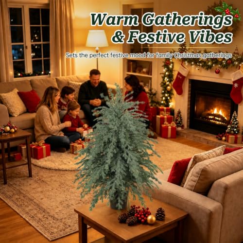 Frosted Cedar Tree - 3FT Artificial Norfolk Pine Potted Christmas Decor - Set of 2