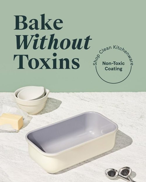 Caraway Non-Stick Ceramic Loaf Pan - Naturally Slick & Non-Toxic Coating - Ideal for Pound Cakes & Breads - 1 lb, Cream