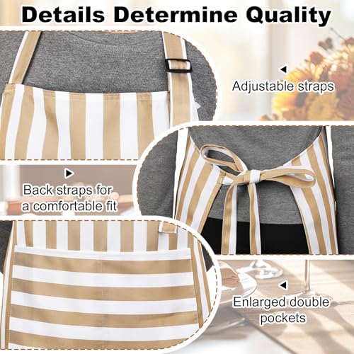 Striped Kitchen Aprons 2 Pack with Pockets Waterproof Adjustable