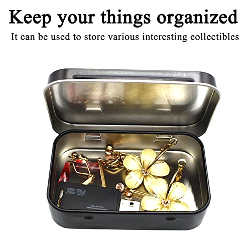 AKOAK 3-Pack Black Rectangular Hinged Tin Containers - 3.7 x 2.4 x 0.8 Inch